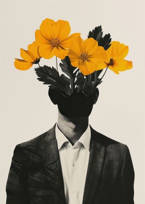 Cut paper collage with a man flower sunflower portrait. | free image by rawpixel.com / Boom Challenge Aesthetic, Sunflower Collage, Sunflower Portrait, Jeans Painting, Portrait Collage, Sunflower Head, Flower Sunflower, Collage Portrait, Photography Collage