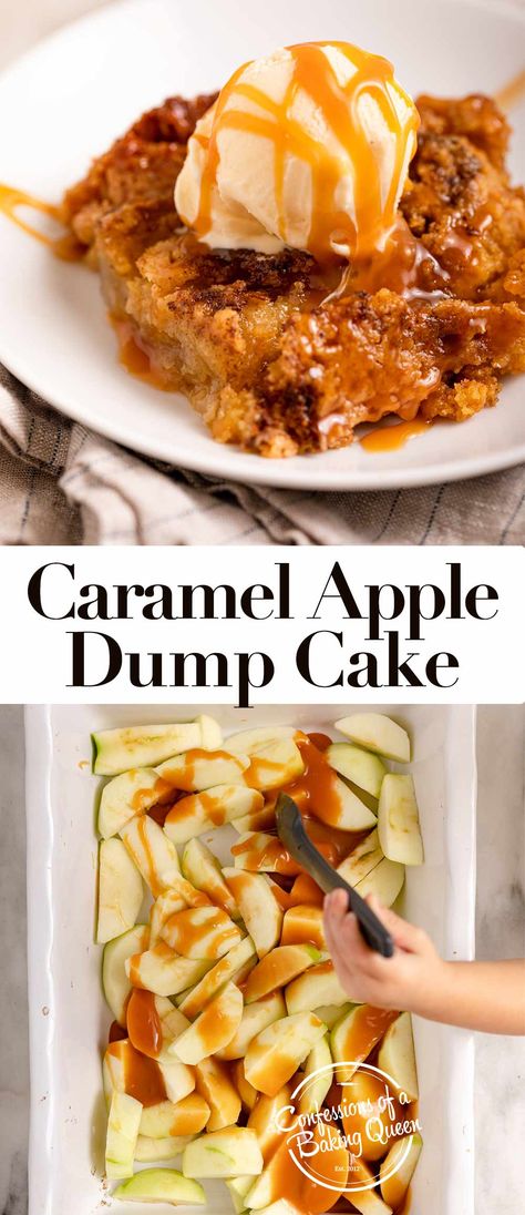 Caramel Apple Dump Cake With Fresh Apples, A La Mode Dessert, Caramel Apple Cobbler Dump Cake, Fruity Desserts Winter, Warm Apple Desserts, Easy Winter Desserts Simple, Cold Weather Desserts, Golden Delicious Apple Recipes, Warm Desserts Winter