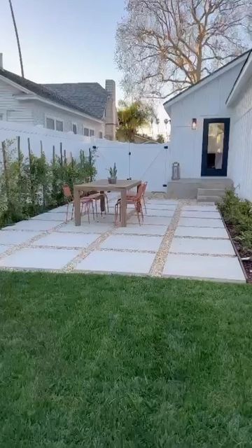 Backyard With No Patio, Awkward Patio Spaces, Rock Backyard Ideas Landscape Design, Gravel Carport Ideas, Garage To Outdoor Living Space, Back Yard Design With Stone, Garage Open To Backyard, California Aesthetic Backyard, Convert Garage To Living Space Exterior