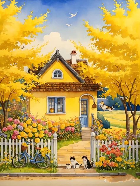 Yellow House, Yellow Houses, Cottage Art, Art Gallery Wallpaper, Dreamy Art, Alam Yang Indah, Pablo Picasso, الرسومات اللطيفة, Scenery Wallpaper