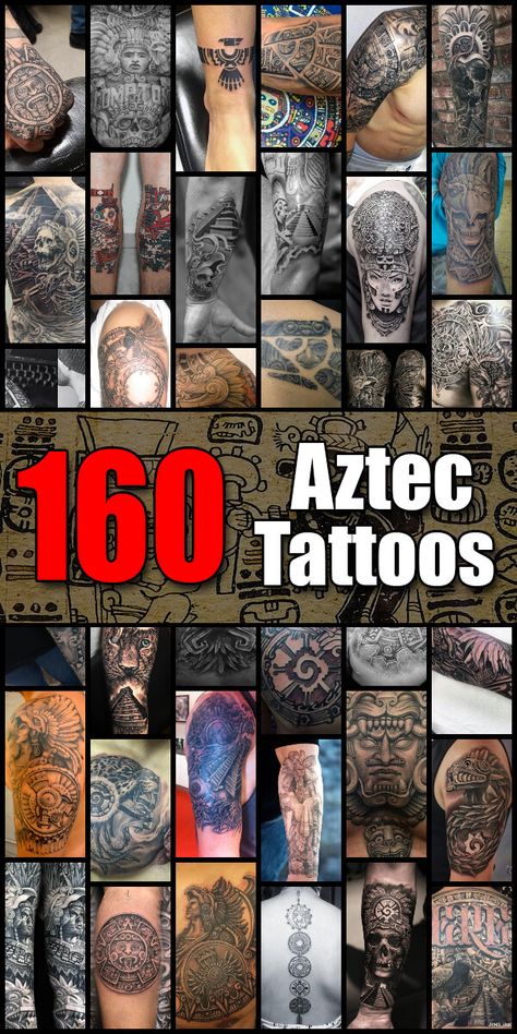 160 Aztec Tattoo Ideas for Men and Women - The Body is a Canvas #aztectattoos #tattooideas Mexican Tatoos Ideas Men, Aztec Sleeve Tattoos Mens Arm, Aztec Flower Tattoo For Women, Aztec Half Sleeve Tattoo For Men, Aztec Shoulder Tattoo Men, Aztec Tattoo Designs Sleeve, Aztec Tattoos Men, Aztec God Tattoo For Men, Aztec Tattoo Ideas For Men