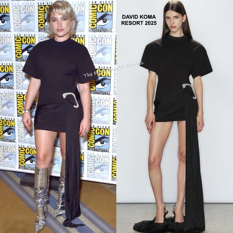 Florence Pugh in David Koma at the 'Thunderbolts' 2024 San Diego Comic-Con International Photocall David Koma, San Diego Comic Con, Florence Pugh, Celebrity Red Carpet, Movie Premiere, Mini Shirt Dress, Red Carpet Looks, Strike A Pose, Marvel Studios