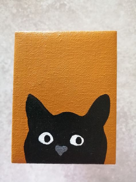 Cat On Canvas Paintings, Mini Art Paintings Ideas, Cute Mini Canvas Painting Ideas, Canvas Painting Idea For Best Friend, Cute Miniature Drawing, Painting Ideas Cat Easy, Cat Painting Ideas On Canvas, Cute Simple Cat Paintings, Simple Mini Canvas Paintings Love