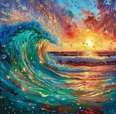 Wave Bubbles 🫧 🌊🎨 Artwork: Jona Morales #ocean #surfart #waveart #oceanminded #oceanart #sunrise #art #nature #surf #surfart #surfbreak #surfculture #shaka #abstract #artnouveau Best Paintings In The World, Art Aethstetic, Beach Aesthetic Art, Ocean Painting Ideas, Surreal Art Beautiful, Ocean Moodboard, Sea Abstract Painting, Wave Artwork, Wave Photography