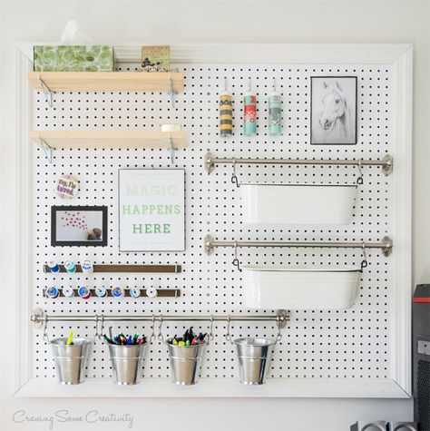 DIY Pegboard for Craft Supply Organization Supply Organization, Pegboard Organization, Organize Craft Supplies, Craft Room Design, Decor Ikea, Diy Office, Office Crafts, Craft Room Storage, Craft Room Office