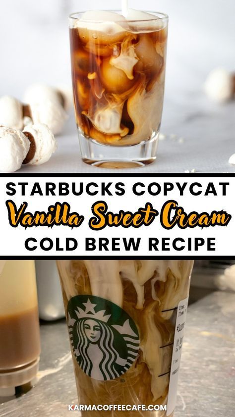 Master the art of making Starbucks' Vanilla Sweet Cream Cold Brew at home. This copycat recipe includes a step-by-step guide to creating that smooth, creamy cold brew with just a few ingredients. It’s a must-try for coffee lovers! Recipe For Cold Brew Coffee, Recipes With Cold Brew Coffee, Vanilla Iced Coffee Recipe Starbucks, Starbucks Sweet Cream Cold Brew, Cold Brew Creamer Recipe, Coffee Recipes With Cold Brew, Iced Coffee Recipe Using Starbucks Cold Brew, Cold Brew Recipes At Home, Starbucks Recipes Cold Brew