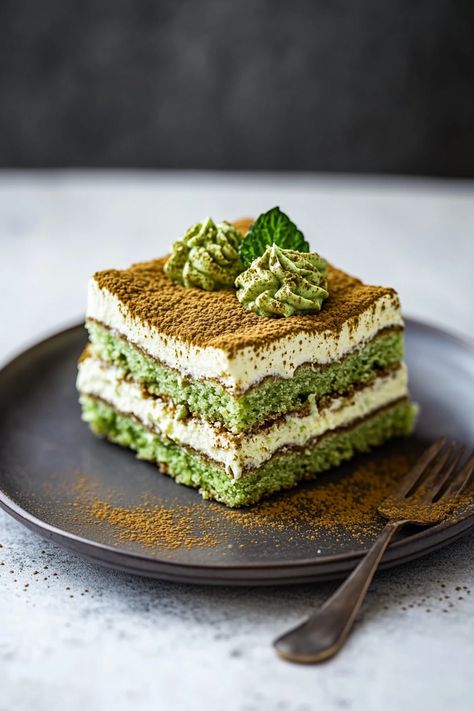 No Bake Matcha Tiramisu Matcha Tiramisu Recipe, Tiramisu Easy, Matcha Tiramisu, Cream Cheese Bread, Ceremonial Matcha, Chill Time, Tiramisu Recipe, Mascarpone Cheese, Matcha Powder