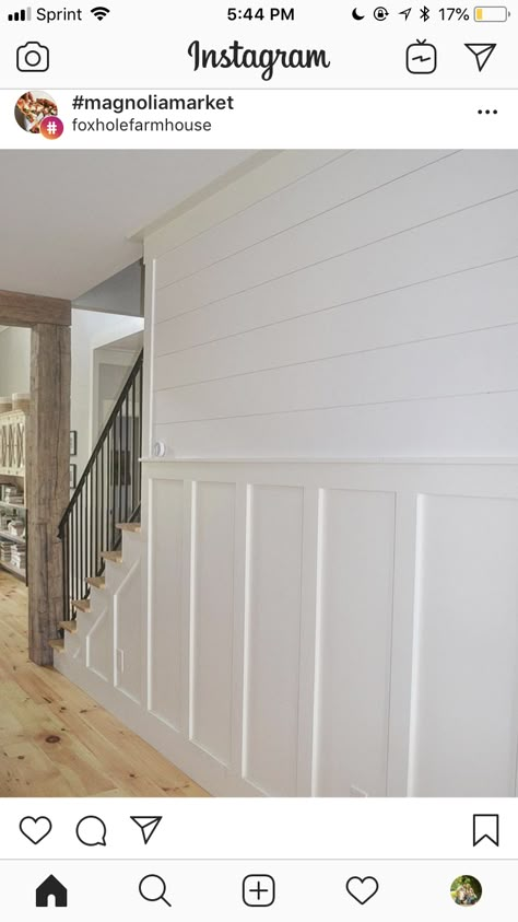 Shiplap Wainscoting, Wainscoting Dining Room, False Ceiling Bedroom, Stair Wall, Board And Batten Wall, Up House, Board And Batten, Wallpaper Bedroom, Ship Lap Walls