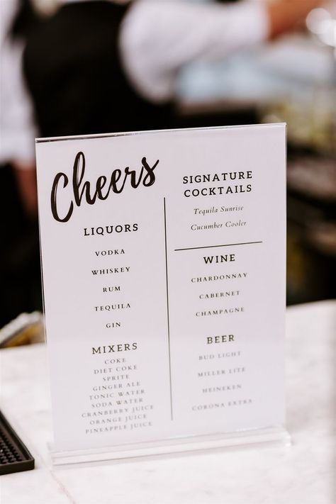 Vodka Drinks Wedding, Wedding Open Bar Checklist, Drink List For Wedding, Drinks At Wedding Reception, Open Bar Menu Wedding, Wedding Drink List, Custom Wedding Drinks, Fun Wedding Cocktails, Cocktail Menu Wedding Bar Ideas