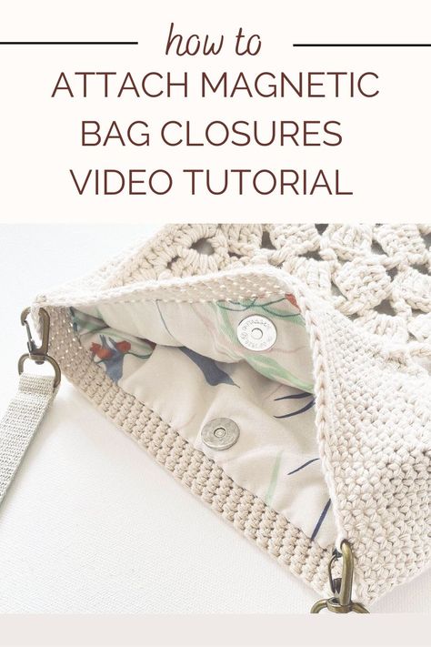 A super useful and quick video showing you how to attach magnetic closures onto your handmade bags. Purse Closures Ideas, Purse Hardware, Handbag Pattern, Clothing Patches, Crochet Tote Bag, Crochet Purse Patterns, Handmade Purses, Crochet Tote, Chunky Crochet