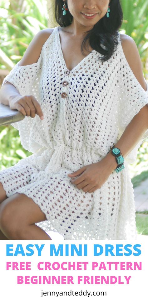 Boho Crochet Dress Pattern, Simple Crochet Dress Pattern Free, Easy Crochet Cover Up, Free Crochet Cover Up Pattern, Beach Dress Crochet Pattern, Crochet Beachwear Pattern, Crochet Dress Easy, Crochet Swimsuit Cover Up, Crochet Beach Cover Up Pattern Free Easy