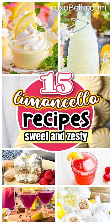 Limoncello recipes and Limoncello recipe ideas and how to make it Recipe With Limoncello, Drinks Made With Lemon Cello, Lemoncello Recipes Easy, Recipes Using Limoncello, Lemoncello Recipes Desserts, Lemoncello Recipes, Lemoncello Dessert, Limoncello Recipes, Limoncello Desserts