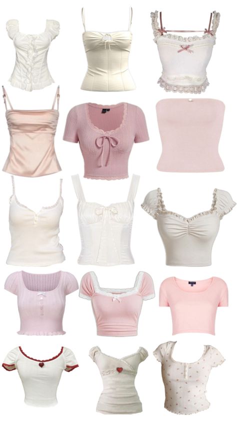 Coquette Tops Aesthetic, Couqutte Aesthetic Clothing, Coquette Tops Png, Cute Tops Coquette, Lace Tops Coquette, Spring Coquette Tops With Ruffles, Outfit Inspo Casual, Kawaii Clothes, Pink Outfits