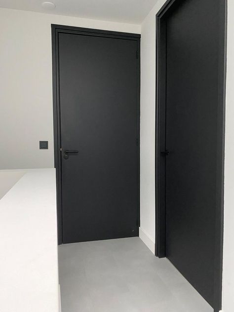 Indoor Doors Modern Black, Black Door Bedroom, Modern Black Interior Doors, Accent Doors Interior, Modern Black Door, Black Inside Doors, Black Doors Interior, Interior Doors Modern, Black Interior Door