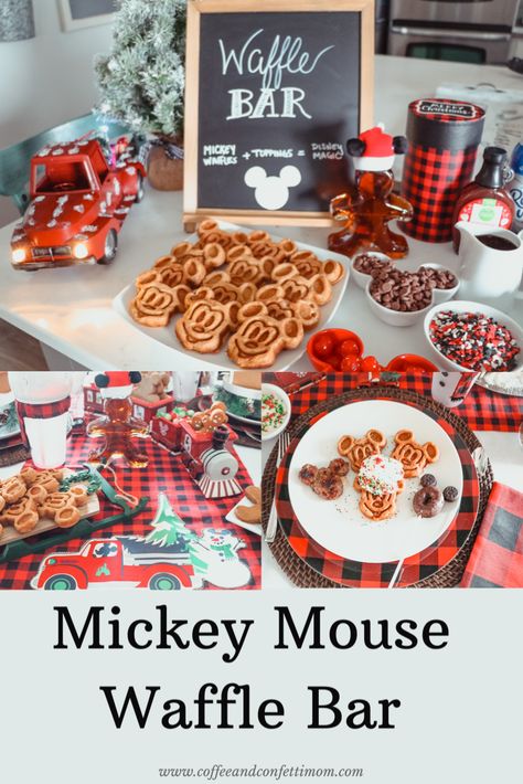 Mickeys Christmas Party, Disney Breakfast, Disney Christmas Party, Mickey Waffle, Christmas Waffles, Mickey Waffles, North Pole Breakfast, Waffle Bar, Christmas Movie Night