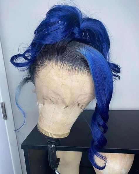 Blue Hair Wig, Pretty Wig, Baddie Hair, Hair Color For Brown Skin, Lux Hair, Blue Roots, High Fashion Hair, Wig Brown, Girl Hair Colors