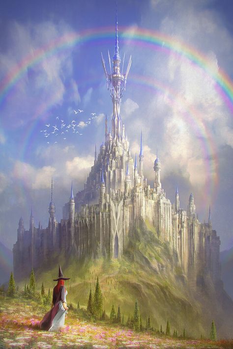 ArtStation - Rainbow castle, silentfield . Fantasy Astethic, Fantasy Castle Aesthetic, Rainbow Castle, Bangunan Minecraft, Castle Aesthetic, Candle Canvas, Castle Art, Fantasy City, Fantasy Castle