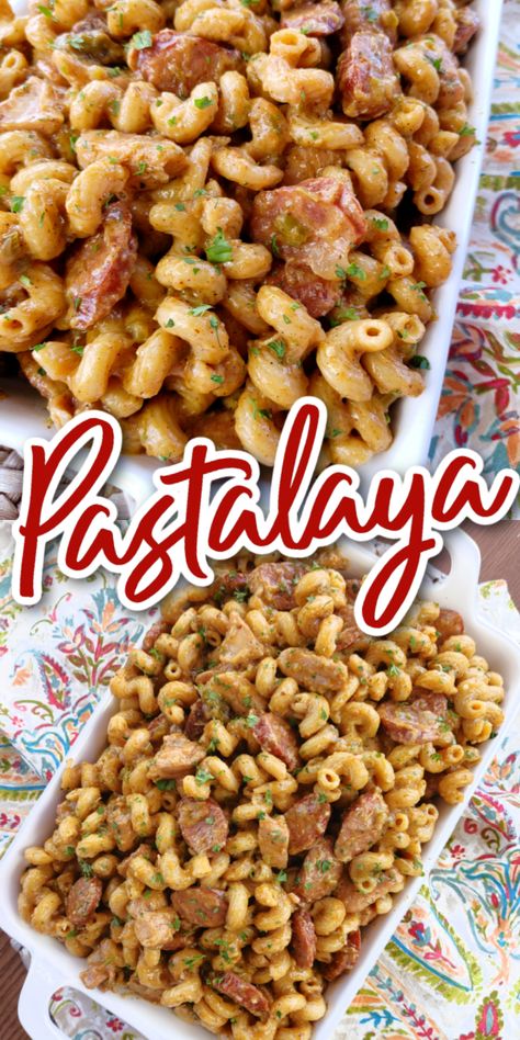 Cajun Pastalaya (Jambalaya Pasta with Sausage & Chicken) - A flavor-packed Cajun pasta recipe made with sausage and chicken – like jambalaya but made with noodles instead of rice. Cajun Chicken And Sausage Jambalaya, Chicken And Sausage Pastalaya Recipe Cajun, Easy Pastalaya Recipe Cajun, Chicken And Sausage Pastalaya, Pasta Jambalaya Recipe, Pastalaya Recipe Cajun, Cajun Pastalaya, Jambalaya Pasta Recipe, Pastalaya Recipe