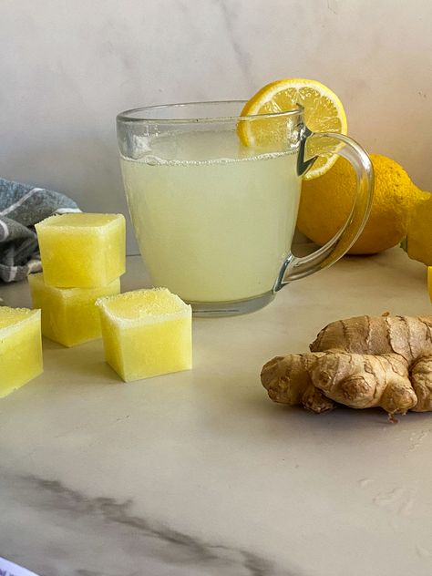 Lemon Ginger Wellness Shots, Diy Gut Health Shots, Ginger Lemon Cubes, Lemon Ginger Ice Cubes For Hot Water, Lemon And Ginger Shots Frozen, Frozen Ginger Shots, Lemon And Ginger Ice Cubes, Ginger And Lemon Shots, Gingershots Recipe