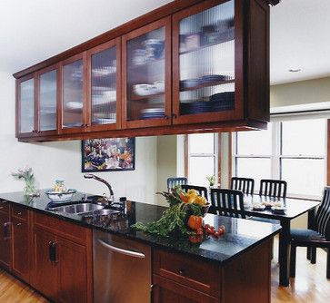 Hanging Cabinets Kitchen Design Ideas, Pictures, Remodel and Decor Kitchen Cabinets Glass Uppers, Evergreen Kitchen, Hanging Kitchen Cabinets, Glass Upper Cabinets, Glass Kitchen Cabinet Doors, Home Depot Kitchen, Kitchen Peninsula, Upper Cabinet, Upper Kitchen Cabinets