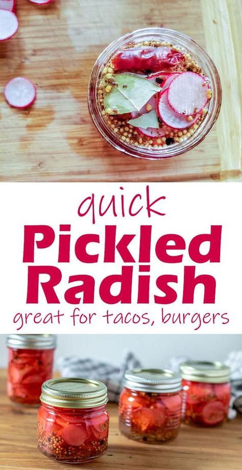 Quick Pickled Radishes, Vegan Dressings, Pickled Foods, Pickled Radish, Quick Pickled, Radish Recipes, Refrigerator Pickles, Pickled Radishes, Water Bath Canning