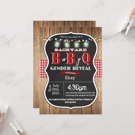 Gender Reveal Baby Q BBQ Invitation | Zazzle.com Bbq Gender Reveal, Gender Reveal Chalkboard, Baby Q Shower, Baby Shower Invites Neutral, Bbq Invitation, Coed Baby Shower, Baby Q, Gender Reveal Invitations, Baby Gender Reveal