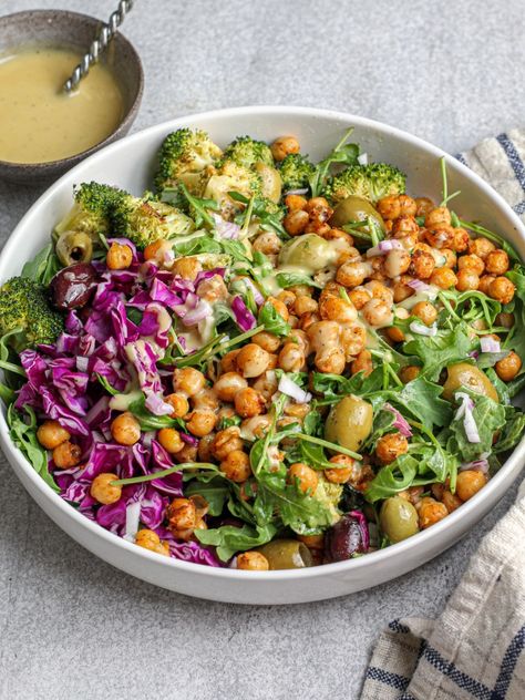 Orzo Asparagus, Pasta Primavera Salad, Seasoned Chickpeas, Arugula Pasta, Homemade Honey Mustard, Asparagus Salad, Arugula Salad, Yummy Salad Recipes, Canned Chickpeas