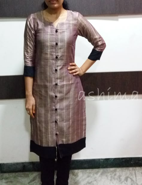 Code:1203160-Silk Cotton With Jute Finish Kurta- Price INR:890/- Plain Kurti Designs, Neck Patterns, Long Blouse Designs, Salwar Neck Designs, Indian Kurti Designs, Simple Saree Designs, Salwar Pattern, Churidar Designs, Designer Kurti Patterns