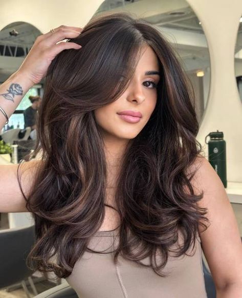 Hair Cut Styles For Girls Long, Blow Dry Layers, Hair Blow Dry Styles, Layer Cut Hairstyles, Long Hair Trends 2024 Haircuts Women, V Haircut For Long Hair With Layers, Hair Cut For Medium Length Hair Layered Face Framing, Layers Hair Long, Blow Dry Long Hair