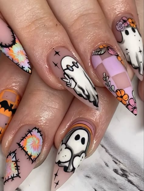 Halloween Butterfly Nails, Spring Goth Nails, Summerween Nails, Summer Goth Nails, Bookish Nails, Tattoo Nails, Catrina Tattoo, Horror Nails, Holloween Nails