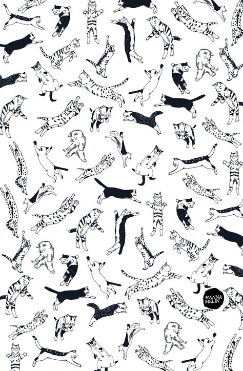 Leaping Cat Drawing, Running Cat Tattoo, Cat Jumping Drawing Reference, Jumping Cat Tattoo, Cat Jumping Illustration, Cat Doodle Wallpaper, Cat Jumping Drawing, Cat Pattern Illustration, Cats Jumping