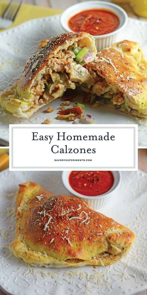 Calzone Recipe Easy Dough, Diy Calzones Homemade, Pie Crust Calzone, Calzone Filling Ideas Ricotta, Diy Calzones, Homemade Calzones With Pizza Dough, Calzone Recipe With Ricotta Cheese, Calzone Recipe Dough, Calzone Filling Ideas