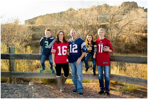 Loveland Family Photos at Devil’s Backbone Open Space. Fall Colorado family photography inspiration. Family portraits in football jerseys. Family Of 4 Adults Picture Poses, Football Family Pictures, Younger Daughter, Chiefs Jersey, Fall Family Photography, Family Photo Inspiration, Football Family, Autumn Family Photography, Colorado Fall