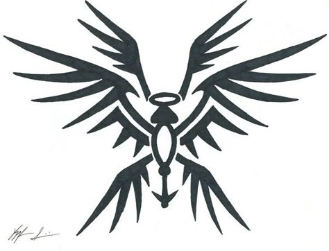 Seraph Tribal Tat by Sirosis.deviantart.com on @DeviantArt Seraphim Wings Drawing, Seraphim Mask, Saint Logo Design, Seraph Of The End Tattoo, Seraphim Symbol, Seraphim Wings, Guild Symbols, Seraphim Angel Tattoo, Seraphim Tattoo