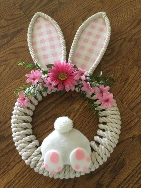 Dollar Tree Fanatics Crafts & Decor | My first bunny wreath | Facebook Dollar Tree Easter Bunny Wreath, Easter Candy Ideas, Easter Recipes Ideas, Dollar Tree Bunny, Easter Egg Wreath Diy, Bunny Wreath Diy, Easter Crafts Dollar Store, Easter Basket Crafts, Candy Ideas