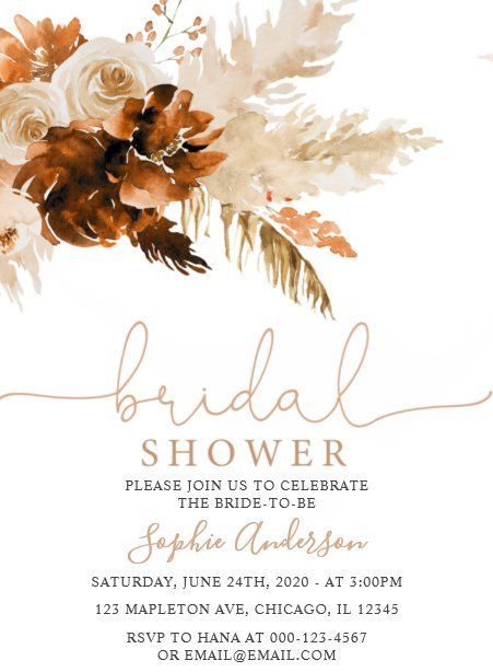 Modern Bridal Shower Invitations, Bohemian Bridal Shower, Burnt Orange Weddings, Rustic Bridal Shower Invitations, Modern Bridal Shower, Bridal Bachelorette Party, Bridal Invitations, Bridal Shower Diy, Baby Shower Invitaciones