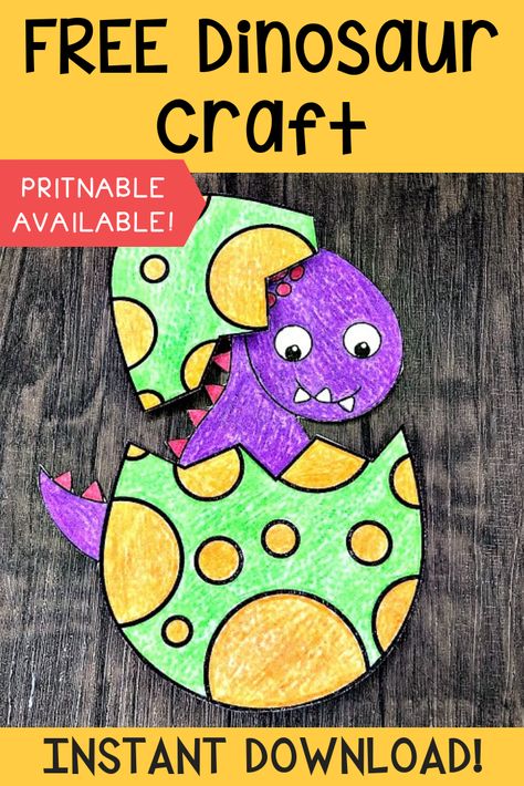 FREE Dinosaur printable craft! This craft is so fun for kids of all ages. FREE PDF is included with this dinosaur craft. It's practically mess free. Just grab some scissors, glue, and crayons and you're good to go! So easy! Easy Dinosaur Crafts Preschool, Stegasorus Dinosaur Craft, Dinosaur Craft For Kindergarten, Free Dinosaur Printables Preschool, Dinosaur Crafts Preschool Printables, Dinosaur Crafts Kindergarten, Dinosaur Activities Preschool Printables, Dinosaur Theme Crafts, Easy Dinosaur Crafts For Toddlers