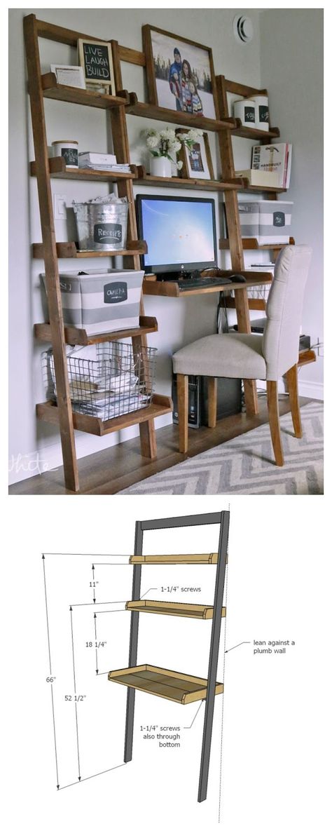 House Homemade: We're making a desk: the plan Small Office Room, Diy Desk Plans, Diy Computer Desk, Desk With Shelves, Ladder Desk, Desk Organization Diy, Small Space Office, Cabinets Ideas, Filing Cabinets