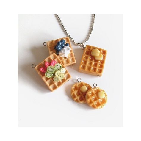 Scented Waffle Jewelry Food Necklace, Fimo Polymer Clay, Miniature Food Jewelry, Bff Necklaces, Best Friend Jewelry, Best Friend Necklaces, Cute Polymer Clay, Tiny Food, Friendship Necklaces