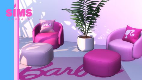 Sims 4 Barbie Furniture Cc, Sims Barbie, Barbie Sims, Fireplace Rug, Colourful Armchairs, Pink Building, Cc Furniture, Barbie Ken, Sims 4 Cc Furniture