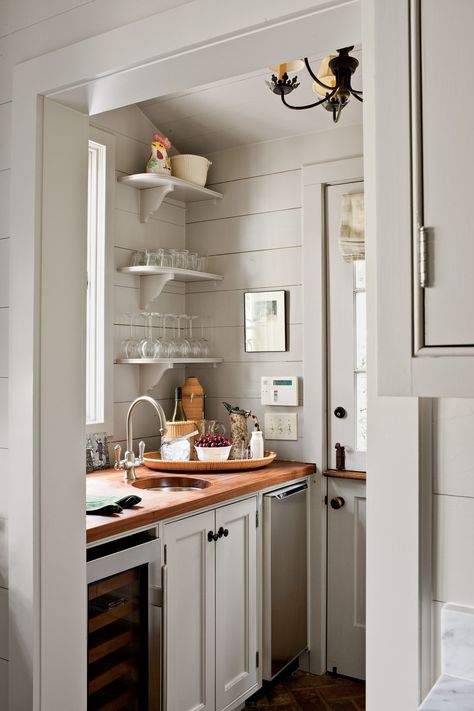 Cape Cod Cottage Style & Decorating Ideas | Southern Living Cape Cod Interior Design, Cottage Makeover, Cape Cod Cottage, Wood Plank Walls, Butler’s Pantry, Cape Cod Style House, Pantry Shelving, Cape Cod Style, Shaker Style Doors