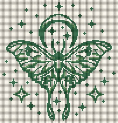 Insect Cross Stitch Pattern Free, Skeleton Cross Stitch Pattern Free, Pixel Moth Pattern, Dragonfly Grid Pattern, Insect Cross Stitch Pattern, Cross Stitch Patterns Goth, Lunar Moth Pixel Art, Moth Cross Stitch Pattern Free, Crochet Alpha Pattern Free