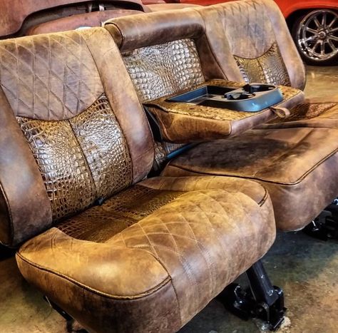 Cowhide Truck Seat, Custom Truck Interior, Truck Interior Ideas, Truck Interior Accessories, 240z Datsun, Exterior Upgrades, Car Interior Upholstery, Automotive Upholstery, Kombi Home