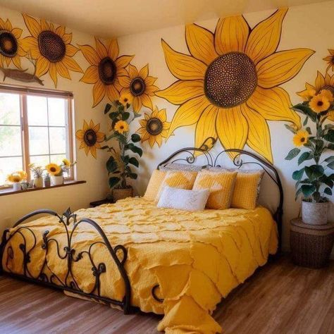 Sunflower Room Decor Ideas Bedroom, Sunflower Bedroom Ideas, Natal Aesthetic, Sunflower Bedroom, Decoration With Plants, Tattoo Cake, Tumblr Yellow, Yellow Kitchen Cabinets, Sunflower Room