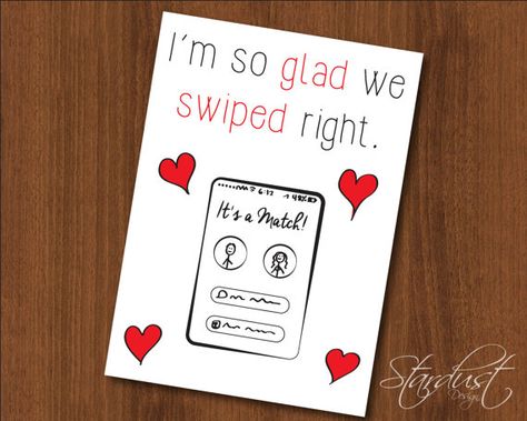 I'm so glad we swiped right 5x7 printable by StardustDesignShop Tinder Funny, Anniversary Scrapbook, Funny Love Cards, Long Distance Relationship Gifts, Happy Birthday Lettering, Bf Gifts, Birthday Letters, Funny Love, Love Cards