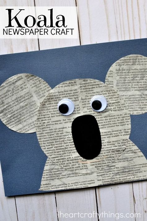 Fun and simple newspaper koala craft for kids, fun kids craft, animal crafts for kids, Earth Day crafts and preschool kids craft. Koala Craft For Kids, Koala Craft, Snake Crafts, Animal Craft, Earth Day Crafts, Newspaper Crafts, Animal Crafts For Kids, Cat Crafts, Craft For Kids