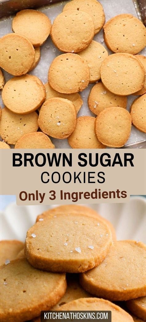 Learn how to make the best brown sugar cookies with 3 ingredients, without eggs and is an easy slice and bake cookie recipe. The cookie dough can be made ahead and frozen making it one of the best cookie for Christmas. Get the easy brown sugar shortbread recipe at kitchenathoskins.com. Sugar Shortbread Cookies, Cookie Recipes Without Eggs, Egg Free Cookies Recipes, Brown Sugar Shortbread, Easy Shortbread Cookie Recipe, Eggless Sugar Cookies, Brown Sugar Cookie Recipe, Eggless Cookie Recipes, Easy Slice