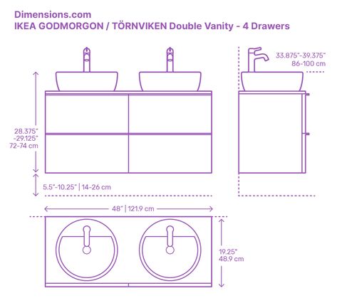 48 Inch Double Vanity, Double Vessel Sink Vanity, Double Sink Cabinet, Sink Dimension, Ikea Godmorgon, Interior Design Portfolio Layout, His And Hers Sinks, Vessel Sink Vanity, Bathroom Dimensions