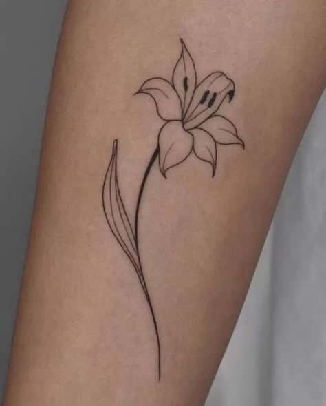 Lily Minimalist Tattoo, Small Lily Tattoo, Amaryllis Tattoo, Lily Tattoo Designs, Lilly Tattoo Design, Lily Flower Tattoo, Stargazer Lily Tattoo, Lilly Flower Tattoo, Flower Tattoo Meaning