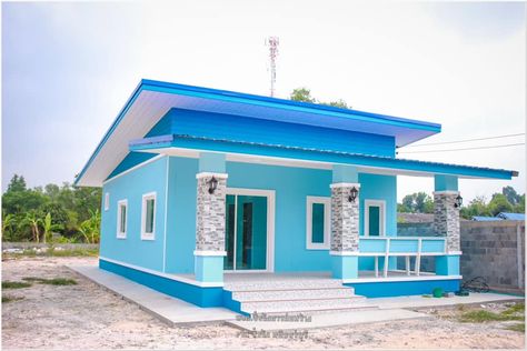 Blue Exterior House Colors, Affordable House Design, Small House Model, Triangle House, Bungalow Style House, 2 Storey House Design, Bungalow Style House Plans, Little House Plans, Small House Front Design